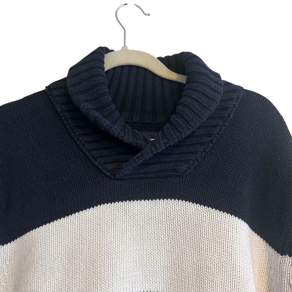 American Eagle Blue White Knit Sweater Men Sz XL Shawl Collar Winter Cabin Style - Picture 6 of 16